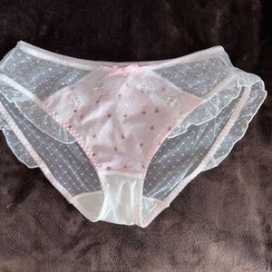 Pink Lolita Panties. Cute White Fine Mesh Panties with Pink cotton lined front